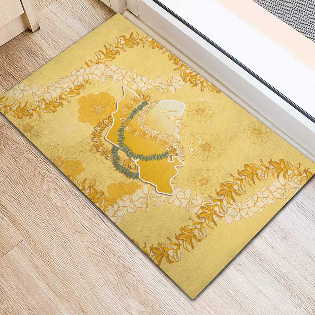 Hawaii Oahu Island Flowers Lei Rubber Doormat Yellow Ilima Mix Plumeria
