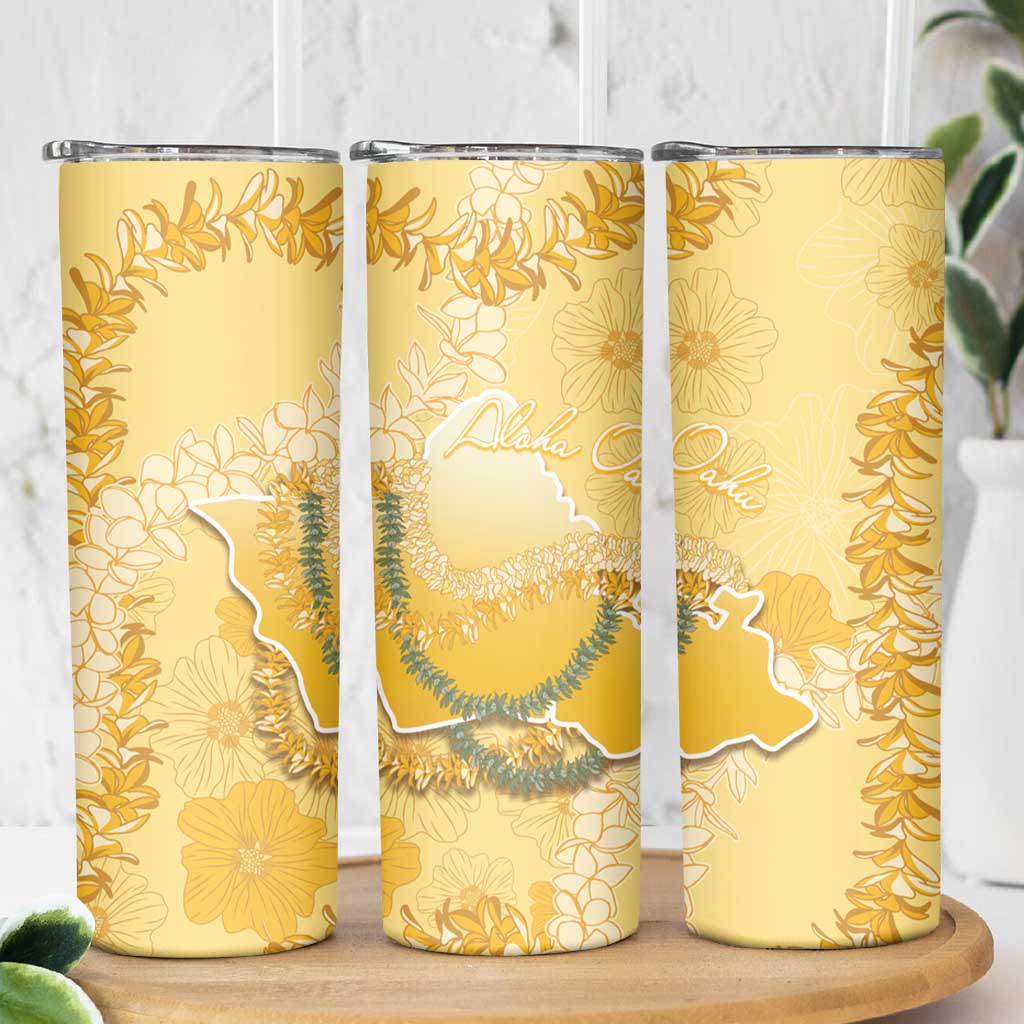 Hawaii Oahu Island Flowers Lei Skinny Tumbler Yellow Ilima Mix Plumeria LT7 - Polynesian Pride