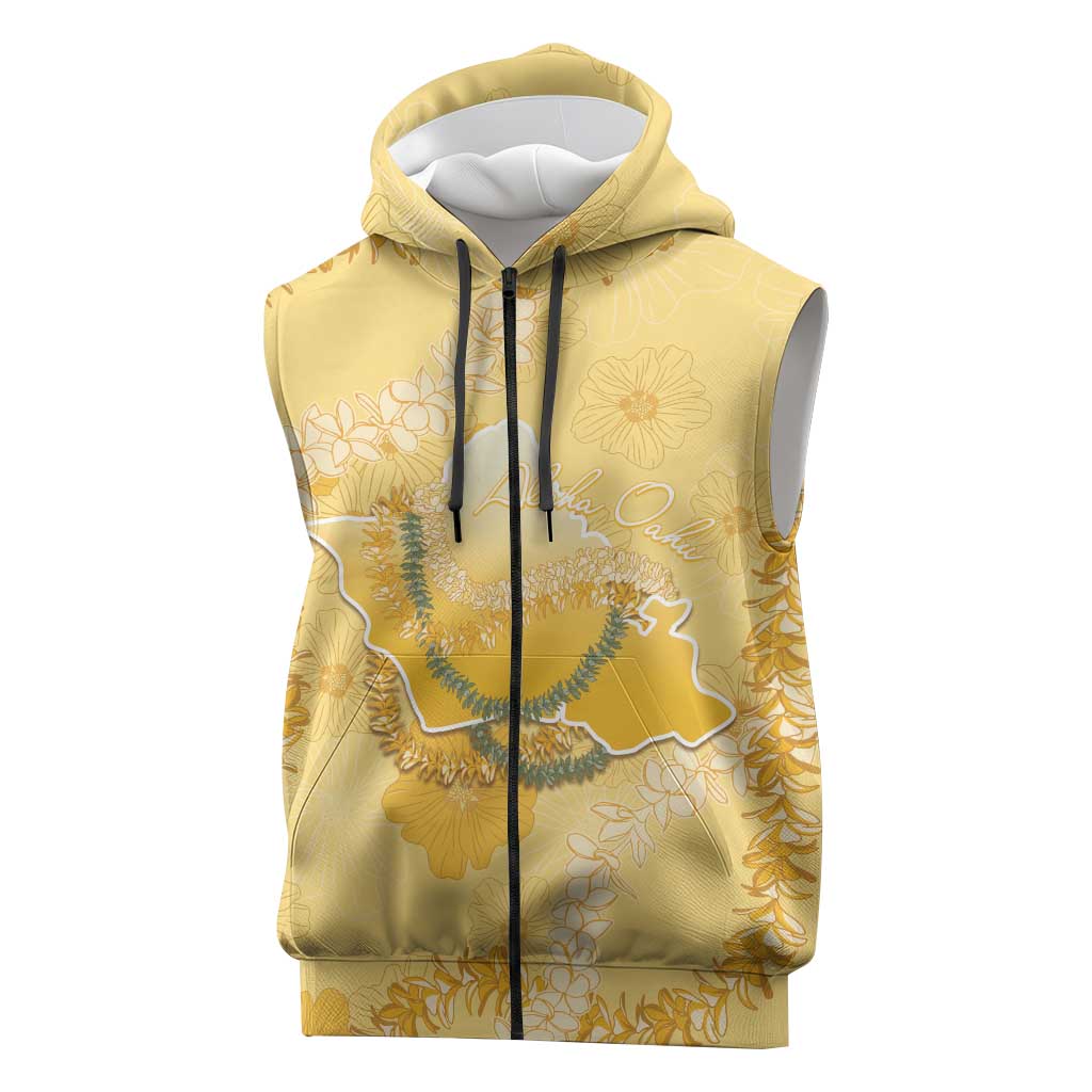 Hawaii Oahu Island Flowers Lei Sleeveless Zip Hoodie Yellow Ilima Mix Plumeria