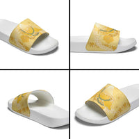 Hawaii Oahu Island Flowers Lei Slide Sandals Yellow Ilima Mix Plumeria
