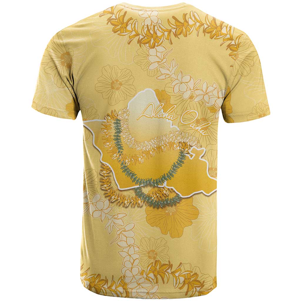 Hawaii Oahu Island Flowers Lei T Shirt Yellow Ilima Mix Plumeria