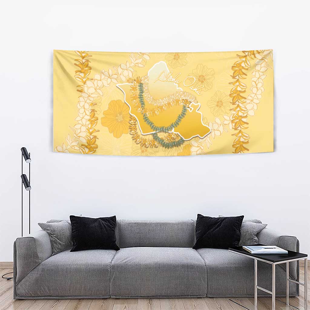 Hawaii Oahu Island Flowers Lei Tapestry Yellow Ilima Mix Plumeria