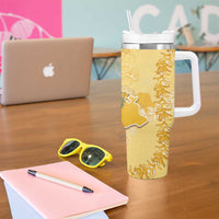 Hawaii Oahu Island Flowers Lei Tumbler With Handle Yellow Ilima Mix Plumeria
