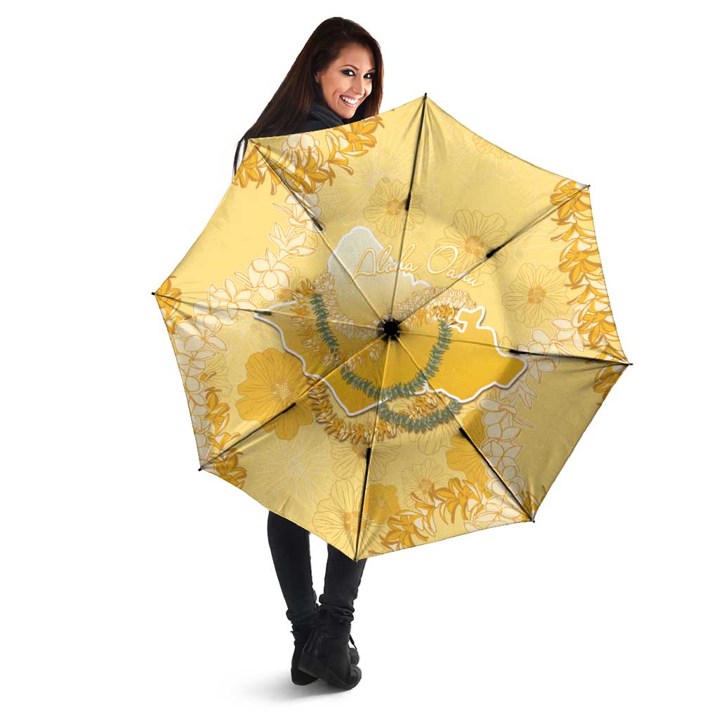 Hawaii Oahu Island Flowers Lei Umbrella Yellow Ilima Mix Plumeria