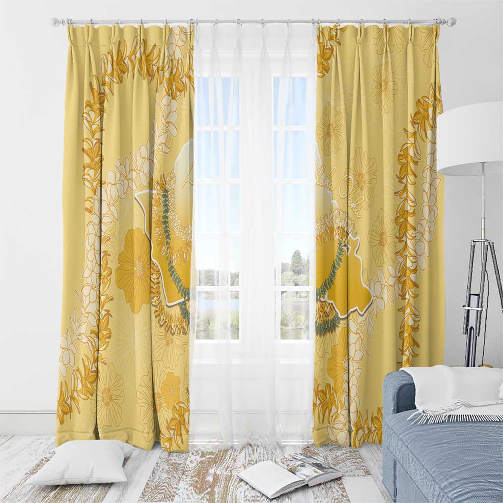 Hawaii Oahu Island Flowers Lei Window Curtain Yellow Ilima Mix Plumeria