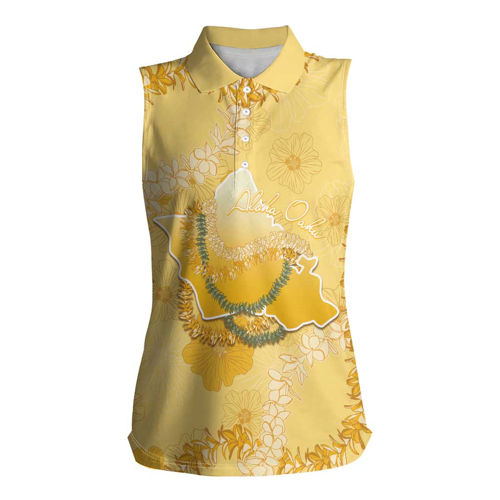 Hawaii Oahu Island Flowers Lei Women Sleeveless Polo Shirt Yellow Ilima Mix Plumeria LT7 Female Yellow - Polynesian Pride