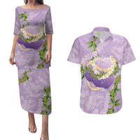 Hawaii Kauai Island Flowers Lei Couples Matching Puletasi and Hawaiian Shirt Mokihana Lei