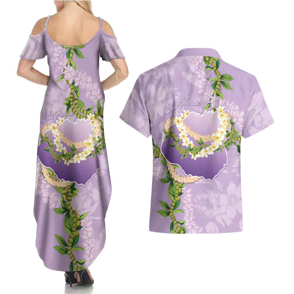 Hawaii Kauai Island Flowers Lei Couples Matching Summer Maxi Dress and Hawaiian Shirt Mokihana Lei LT7 - Polynesian Pride