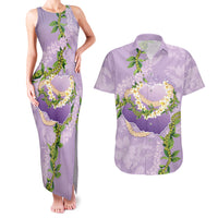 Hawaii Kauai Island Flowers Lei Couples Matching Tank Maxi Dress and Hawaiian Shirt Mokihana Lei LT7 Lavender - Polynesian Pride