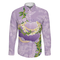 Hawaii Kauai Island Flowers Lei Family Matching Mermaid Dress and Hawaiian Shirt Mokihana Lei LT7 Dad's Shirt - Long Sleeve Lavender - Polynesian Pride