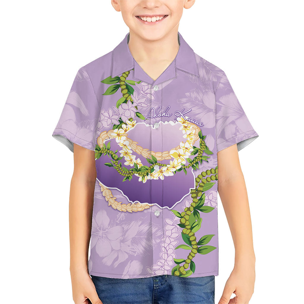 Hawaii Kauai Island Flowers Lei Family Matching Off Shoulder Short Dress and Hawaiian Shirt Mokihana Lei LT7 Son's Shirt Lavender - Polynesian Pride