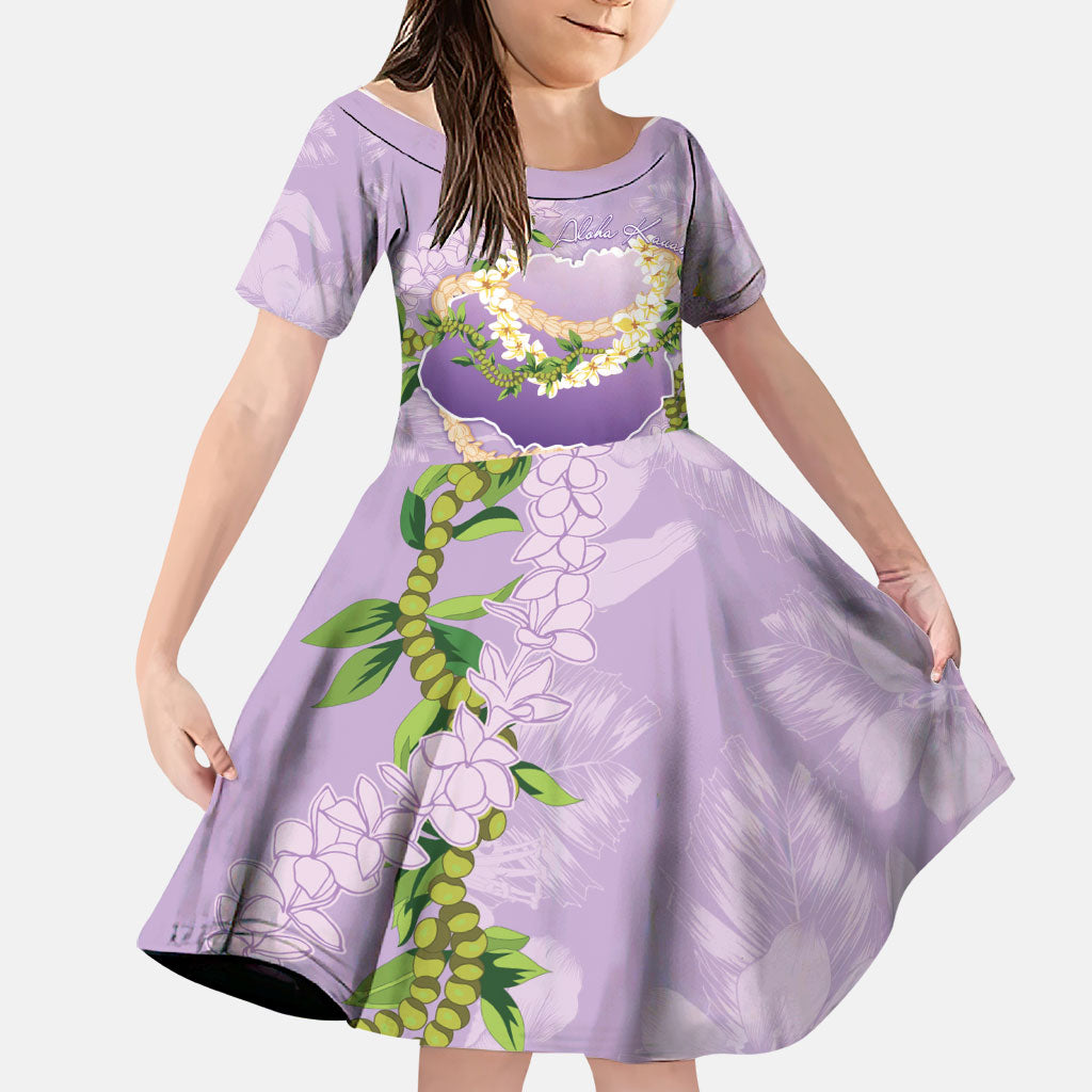 Hawaii Kauai Island Flowers Lei Family Matching Puletasi and Hawaiian Shirt Mokihana Lei LT7 Daughter's Dress Lavender - Polynesian Pride