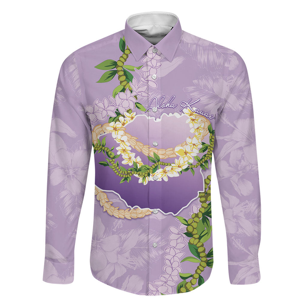 Hawaii Kauai Island Flowers Lei Family Matching Puletasi and Hawaiian Shirt Mokihana Lei LT7 Dad's Shirt - Long Sleeve Lavender - Polynesian Pride