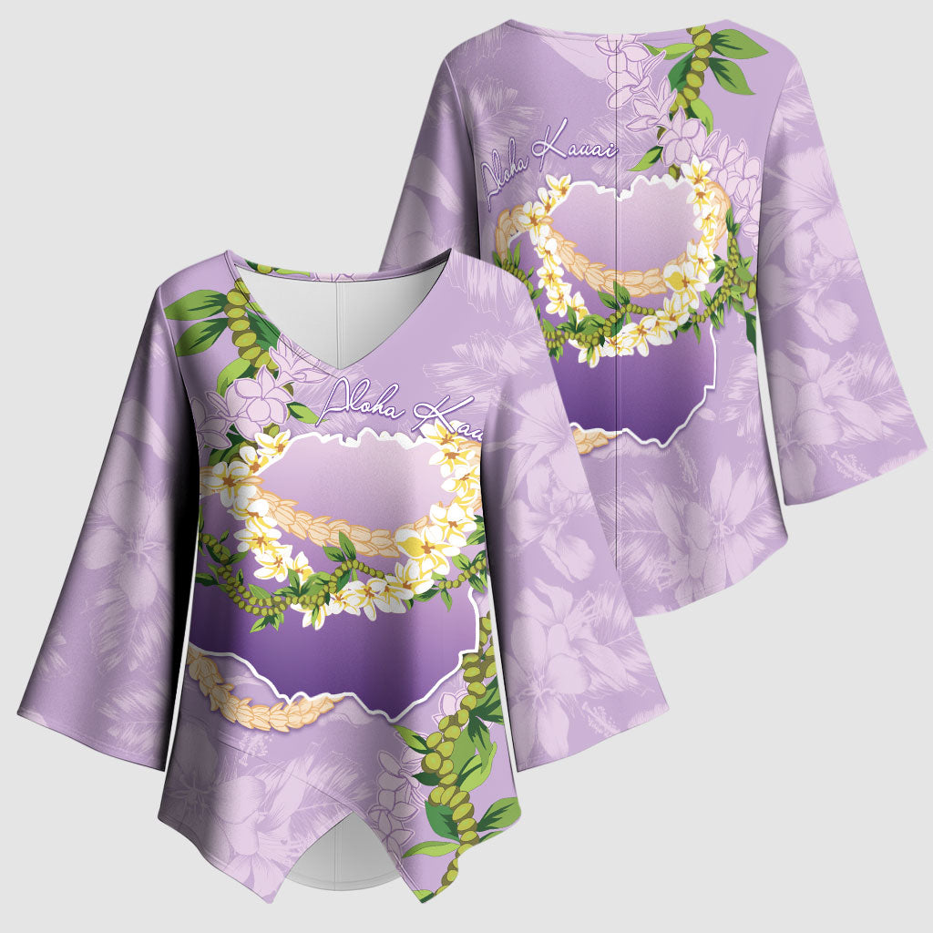 Hawaii Kauai Island Flowers Lei Kimono Sleeve Blouse Mokihana Lei
