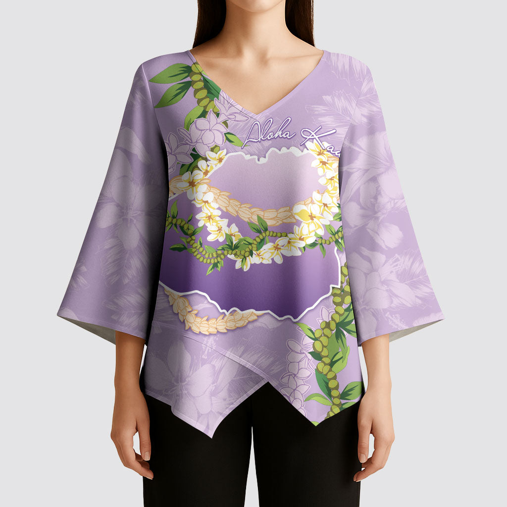 Hawaii Kauai Island Flowers Lei Kimono Sleeve Blouse Mokihana Lei