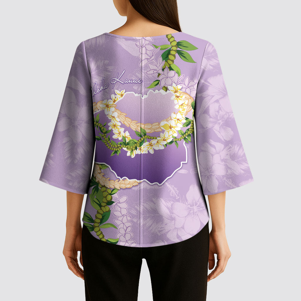 Hawaii Kauai Island Flowers Lei Kimono Sleeve Blouse Mokihana Lei