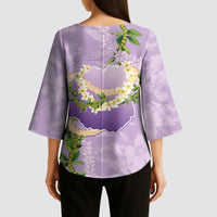 Hawaii Kauai Island Flowers Lei Kimono Sleeve Blouse Mokihana Lei