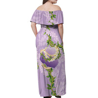 Hawaii Kauai Island Flowers Lei Off Shoulder Maxi Dress Mokihana Lei
