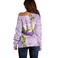 Hawaii Kauai Island Flowers Lei Off Shoulder Sweater Mokihana Lei