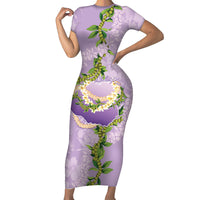 Hawaii Kauai Island Flowers Lei Short Sleeve Bodycon Dress Mokihana Lei