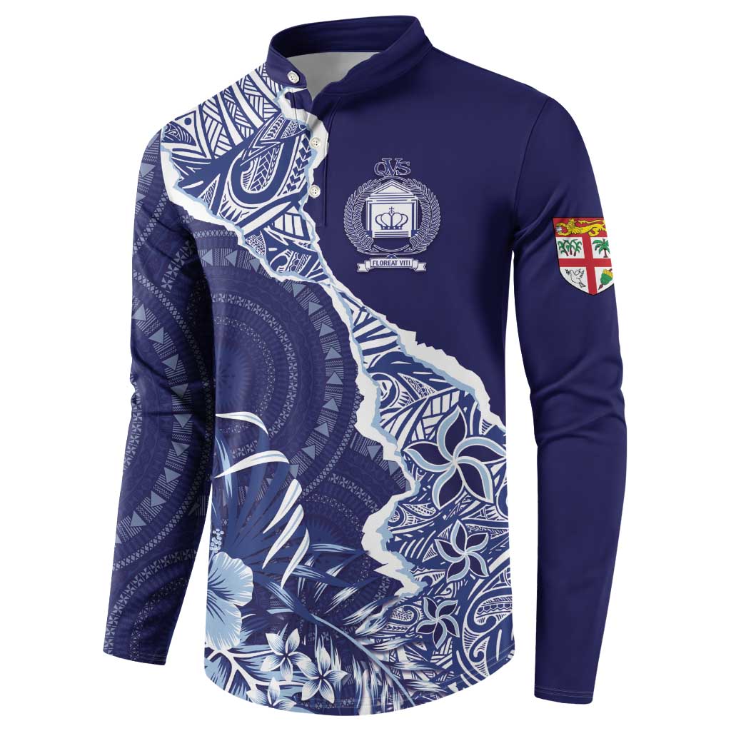 Fiji Queen Victoria School Personalised Button Sweatshirt Masi Tapa Torn Style