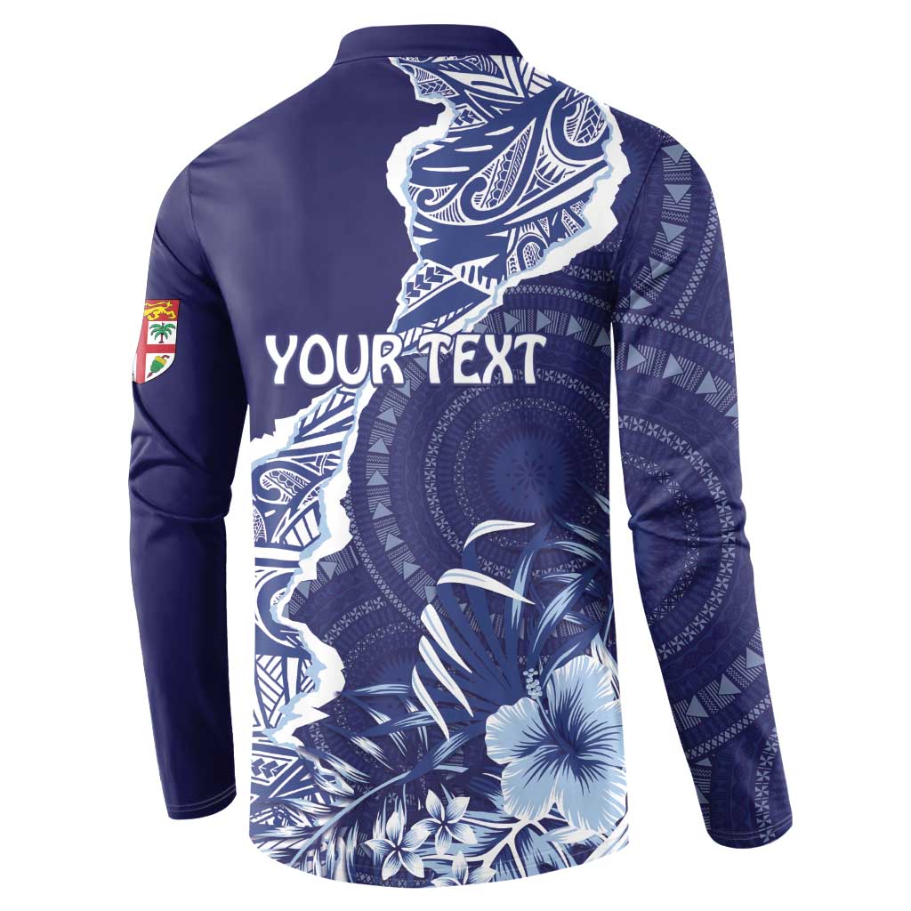 Fiji Queen Victoria School Personalised Button Sweatshirt Masi Tapa Torn Style