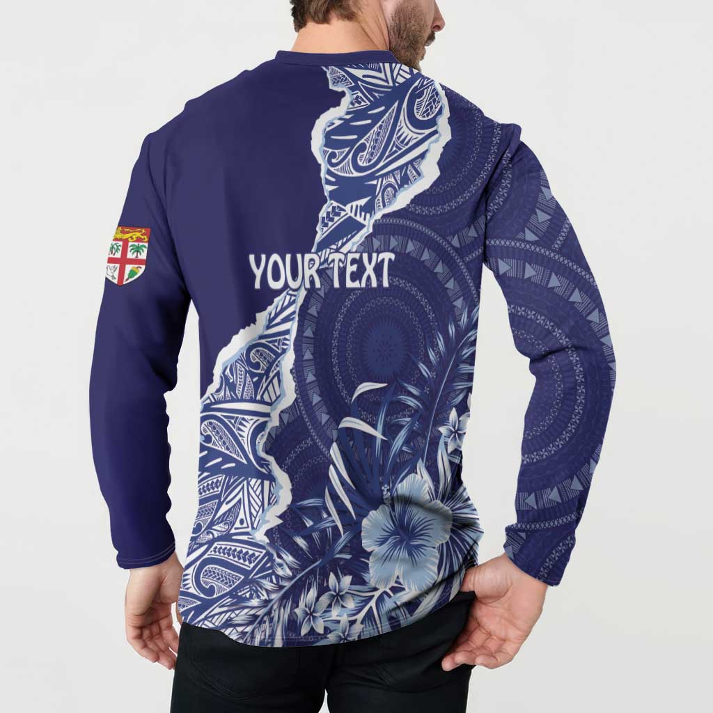 Fiji Queen Victoria School Personalised Button Sweatshirt Masi Tapa Torn Style