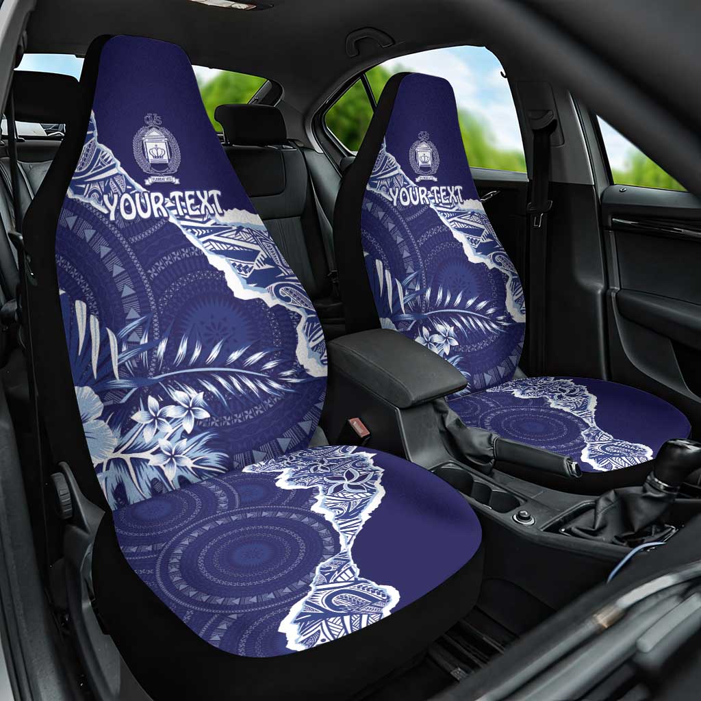 Fiji Queen Victoria School Personalised Car Seat Cover Masi Tapa Torn Style LT7 One Size Blue - Polynesian Pride