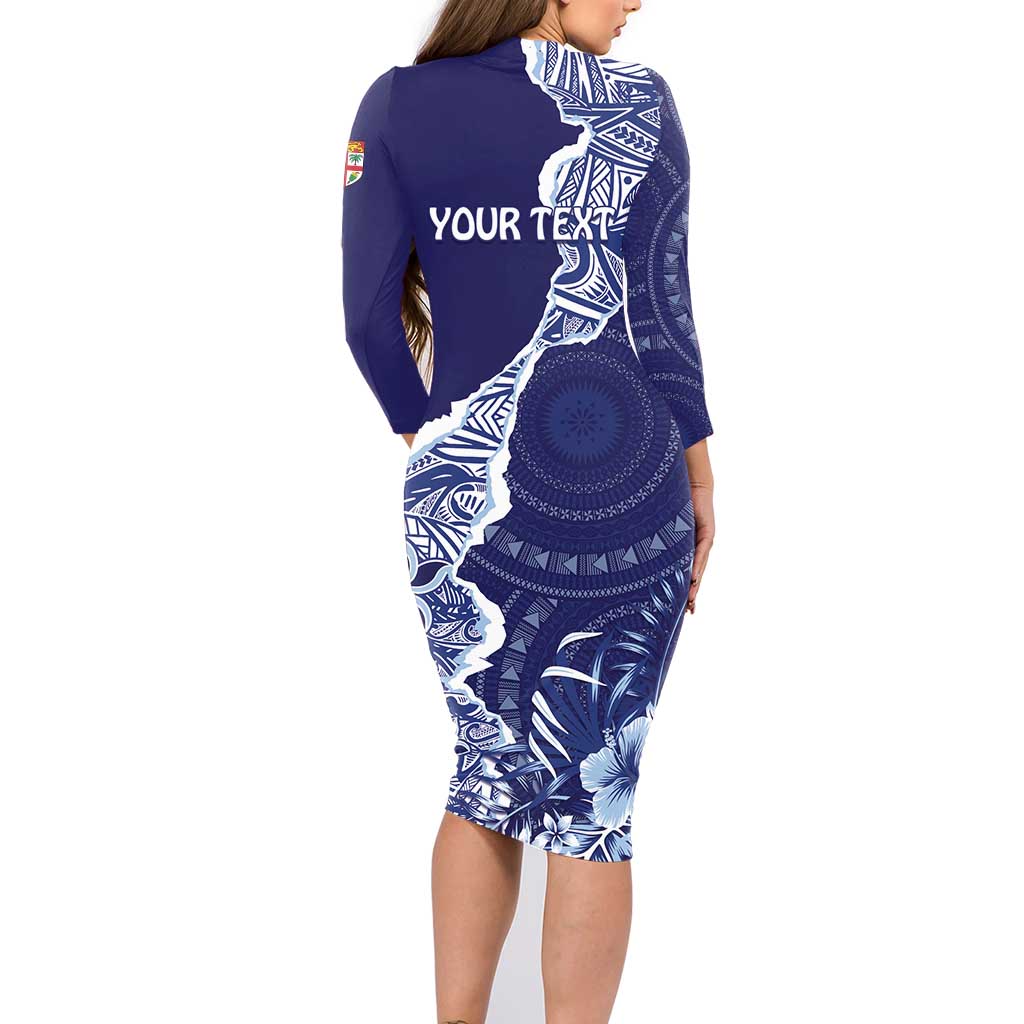 Fiji Queen Victoria School Personalised Family Matching Long Sleeve Bodycon Dress and Hawaiian Shirt Masi Tapa Torn Style LT7 - Polynesian Pride