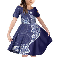 Fiji Queen Victoria School Personalised Family Matching Mermaid Dress and Hawaiian Shirt Masi Tapa Torn Style LT7 Daughter's Dress Blue - Polynesian Pride