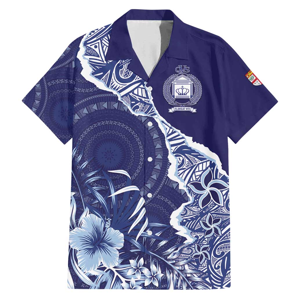 Fiji Queen Victoria School Personalised Family Matching Mermaid Dress and Hawaiian Shirt Masi Tapa Torn Style LT7 Dad's Shirt - Short Sleeve Blue - Polynesian Pride