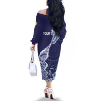 Fiji Queen Victoria School Personalised Family Matching Off The Shoulder Long Sleeve Dress and Hawaiian Shirt Masi Tapa Torn Style LT7 - Polynesian Pride
