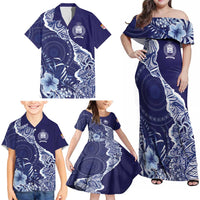 Fiji Queen Victoria School Personalised Family Matching Off Shoulder Maxi Dress and Hawaiian Shirt Masi Tapa Torn Style LT7 - Polynesian Pride