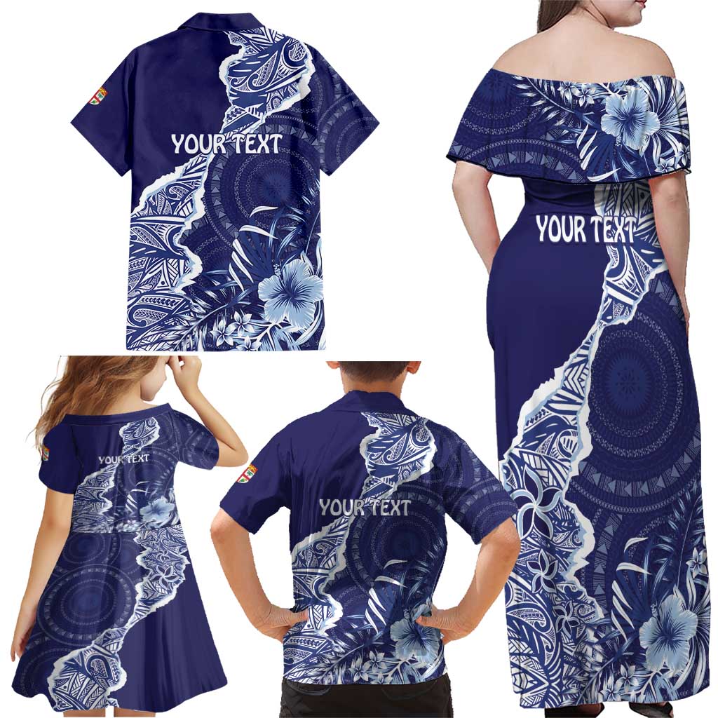 Fiji Queen Victoria School Personalised Family Matching Off Shoulder Maxi Dress and Hawaiian Shirt Masi Tapa Torn Style LT7 - Polynesian Pride