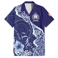 Fiji Queen Victoria School Personalised Family Matching Short Sleeve Bodycon Dress and Hawaiian Shirt Masi Tapa Torn Style LT7 Dad's Shirt - Short Sleeve Blue - Polynesian Pride