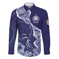 Fiji Queen Victoria School Personalised Family Matching Short Sleeve Bodycon Dress and Hawaiian Shirt Masi Tapa Torn Style LT7 Dad's Shirt - Long Sleeve Blue - Polynesian Pride