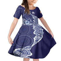 Fiji Queen Victoria School Personalised Family Matching Summer Maxi Dress and Hawaiian Shirt Masi Tapa Torn Style LT7 Daughter's Dress Blue - Polynesian Pride