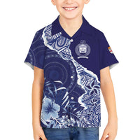 Fiji Queen Victoria School Personalised Family Matching Summer Maxi Dress and Hawaiian Shirt Masi Tapa Torn Style LT7 Son's Shirt Blue - Polynesian Pride