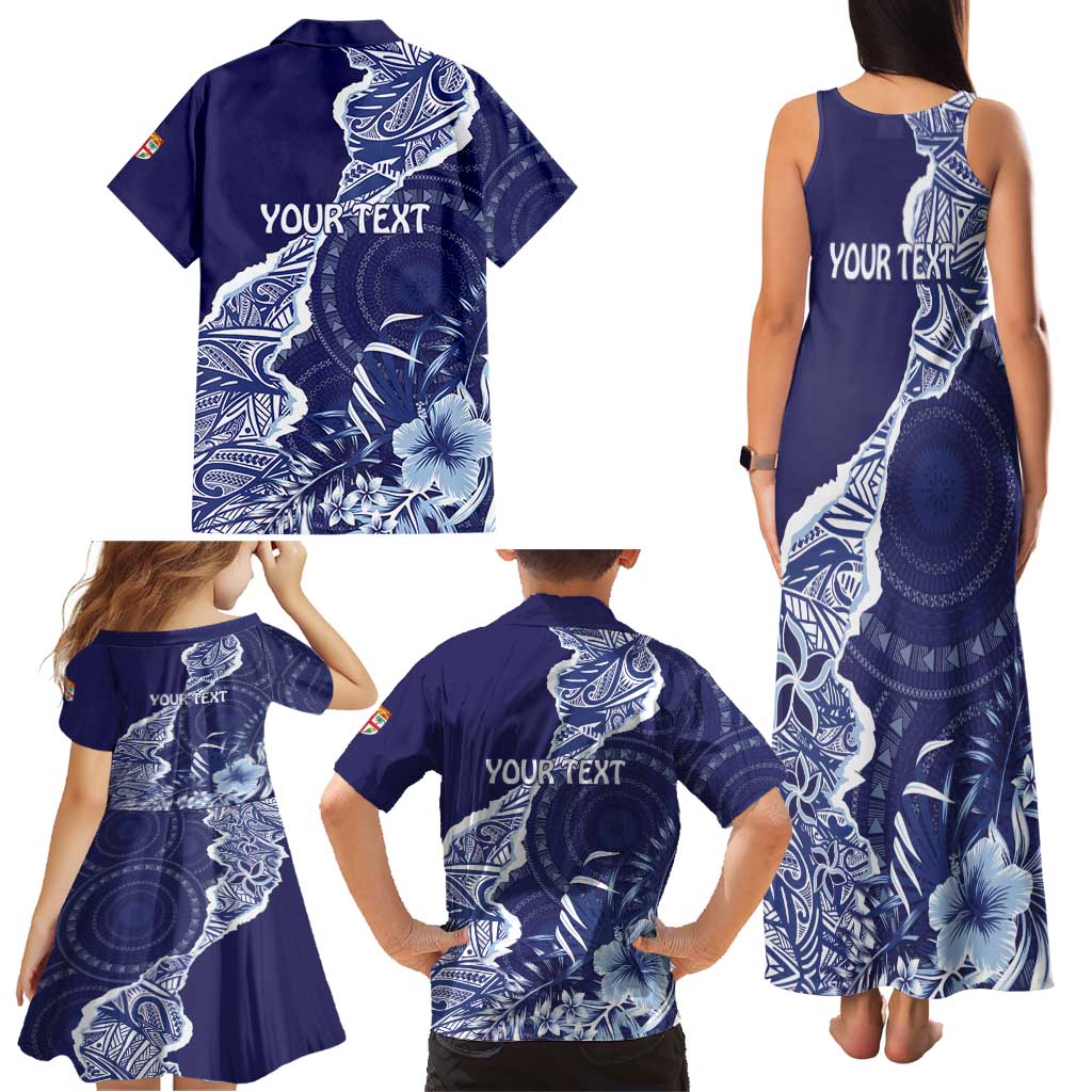 Fiji Queen Victoria School Personalised Family Matching Tank Maxi Dress and Hawaiian Shirt Masi Tapa Torn Style LT7 - Polynesian Pride
