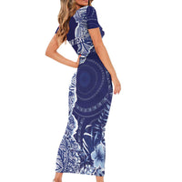Fiji Queen Victoria School Personalised Short Sleeve Bodycon Dress Masi Tapa Torn Style LT7 - Polynesian Pride