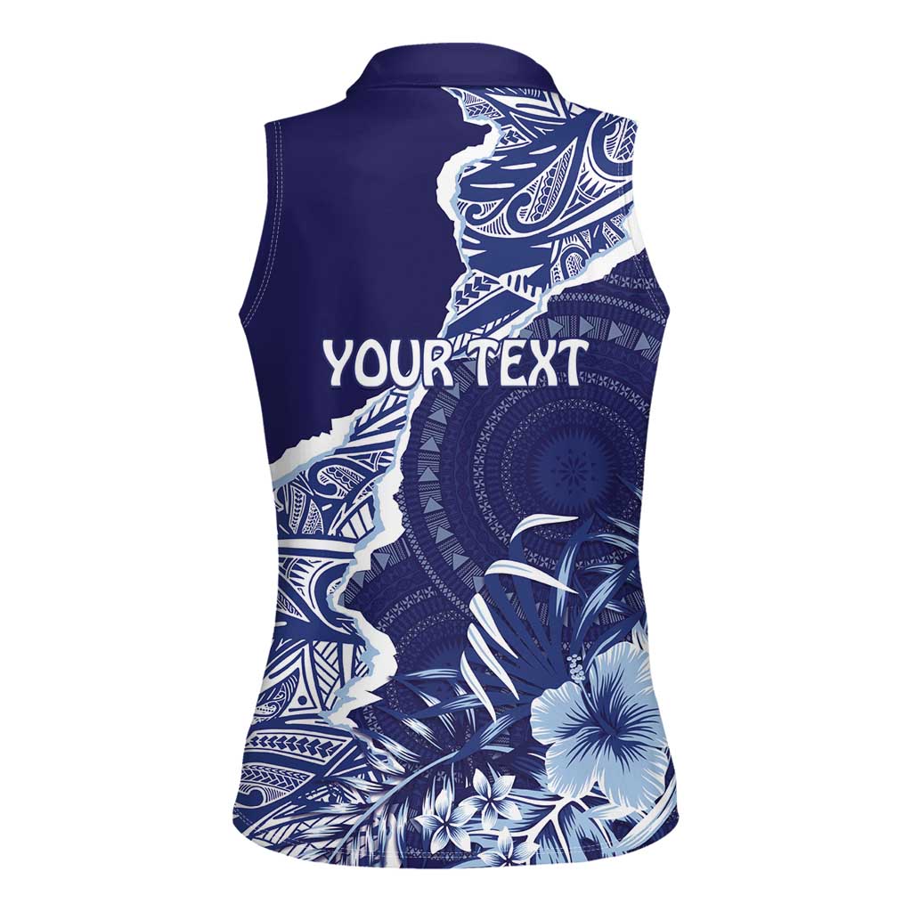 Fiji Queen Victoria School Personalised Women Sleeveless Polo Shirt Masi Tapa Torn Style