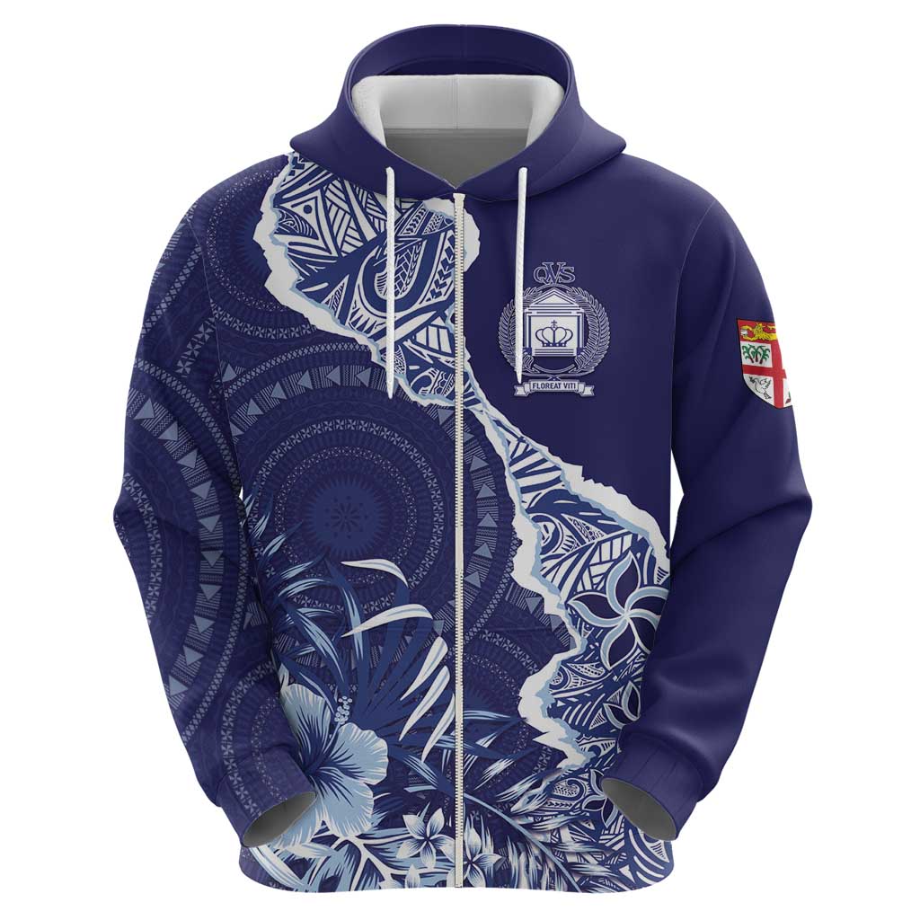 Fiji Queen Victoria School Personalised Zip Hoodie Masi Tapa Torn Style
