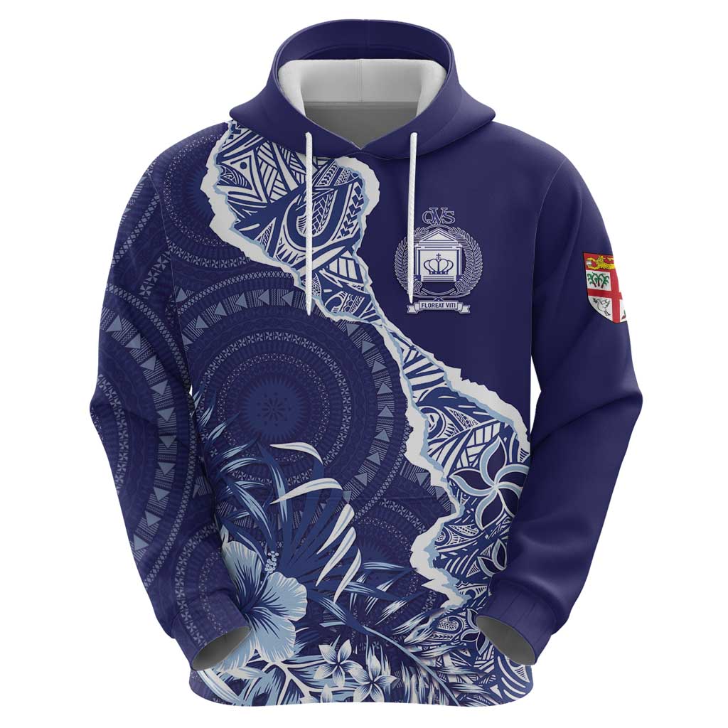Fiji Queen Victoria School Personalised Zip Hoodie Masi Tapa Torn Style