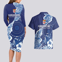 Fiji Lelean Memorial School Personalised Couples Matching Long Sleeve Bodycon Dress and Hawaiian Shirt Korodredre Davuilevu Masi Mix Style LT7 - Polynesian Pride