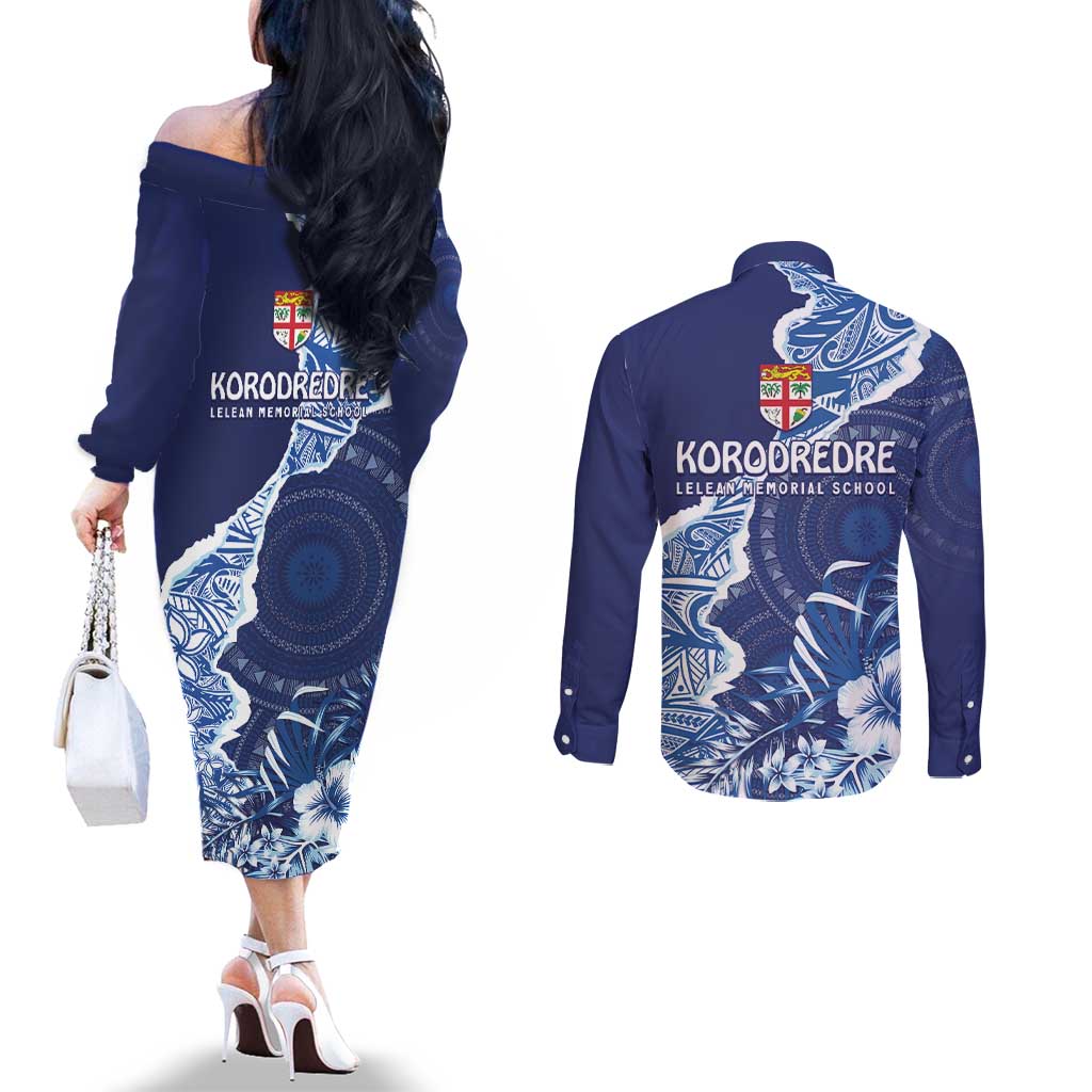 Fiji Lelean Memorial School Personalised Couples Matching Off The Shoulder Long Sleeve Dress and Long Sleeve Button Shirt Korodredre Davuilevu Masi Mix Style