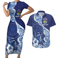 Fiji Lelean Memorial School Personalised Couples Matching Short Sleeve Bodycon Dress and Hawaiian Shirt Korodredre Davuilevu Masi Mix Style LT7 Blue - Polynesian Pride