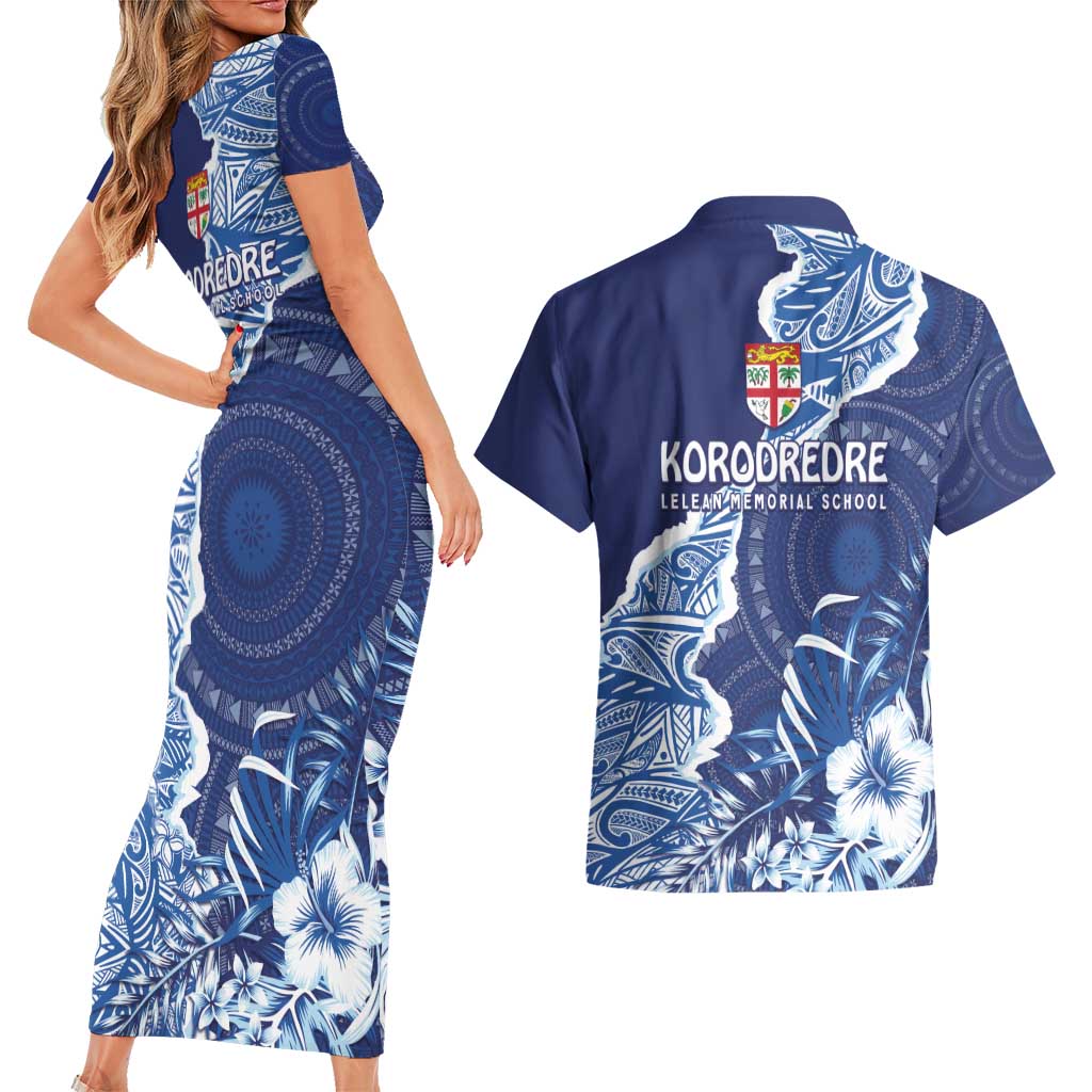 Fiji Lelean Memorial School Personalised Couples Matching Short Sleeve Bodycon Dress and Hawaiian Shirt Korodredre Davuilevu Masi Mix Style LT7 - Polynesian Pride