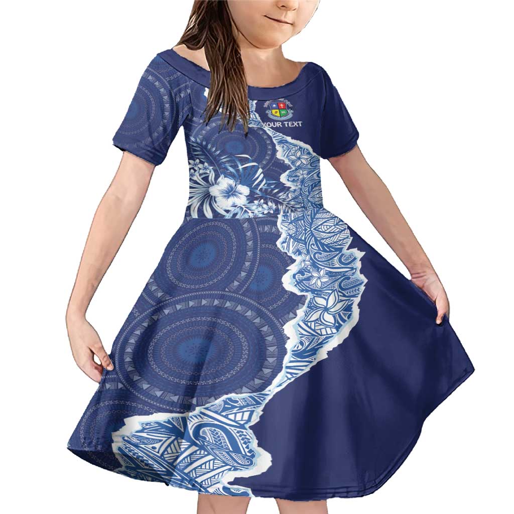 Fiji Lelean Memorial School Personalised Family Matching Mermaid Dress and Hawaiian Shirt Korodredre Davuilevu Masi Mix Style LT7 Daughter's Dress Blue - Polynesian Pride