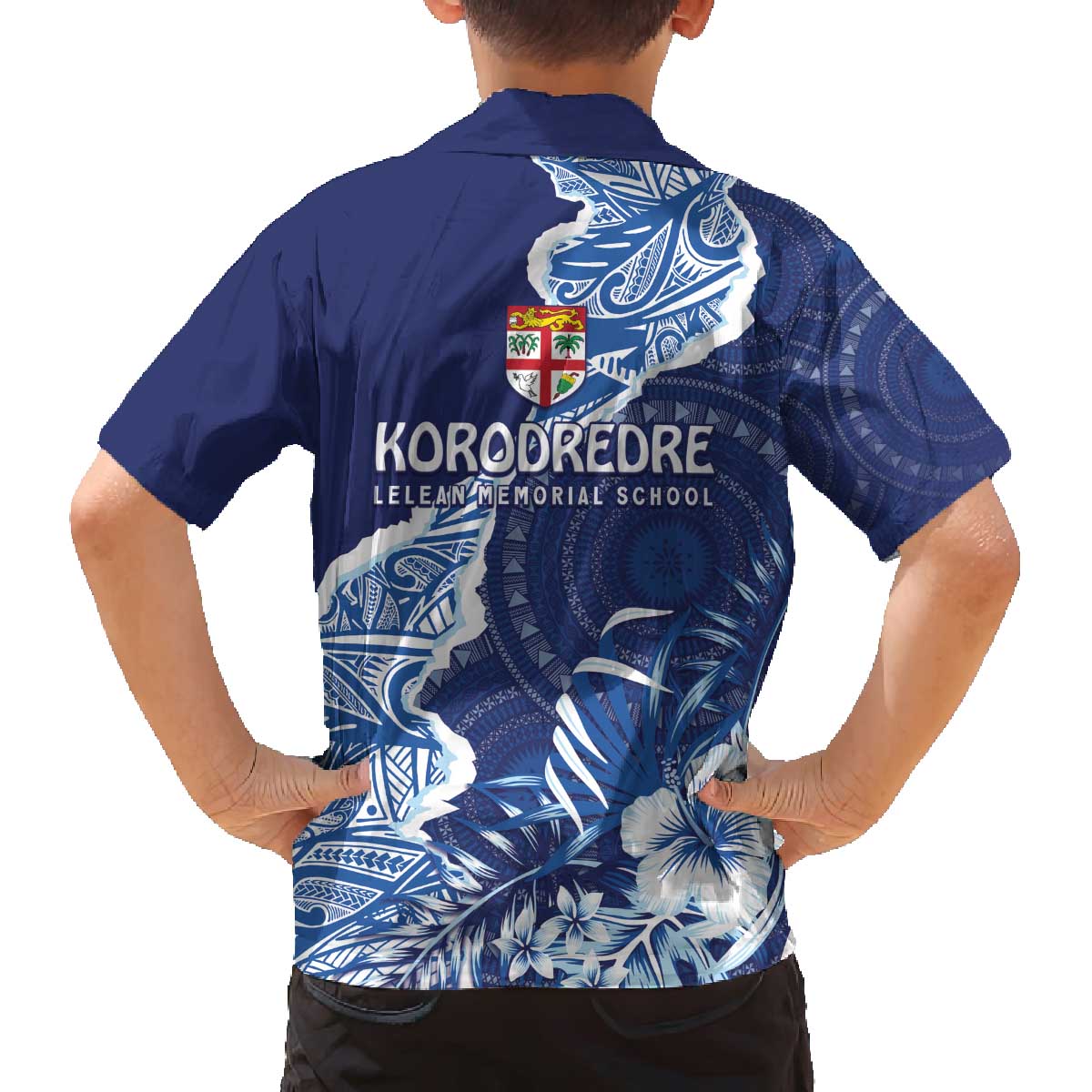 Fiji Lelean Memorial School Personalised Family Matching Off The Shoulder Long Sleeve Dress and Hawaiian Shirt Korodredre Davuilevu Masi Mix Style LT7 - Polynesian Pride