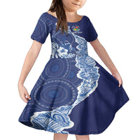 Fiji Lelean Memorial School Personalised Family Matching Off The Shoulder Long Sleeve Dress and Hawaiian Shirt Korodredre Davuilevu Masi Mix Style LT7 Daughter's Dress Blue - Polynesian Pride